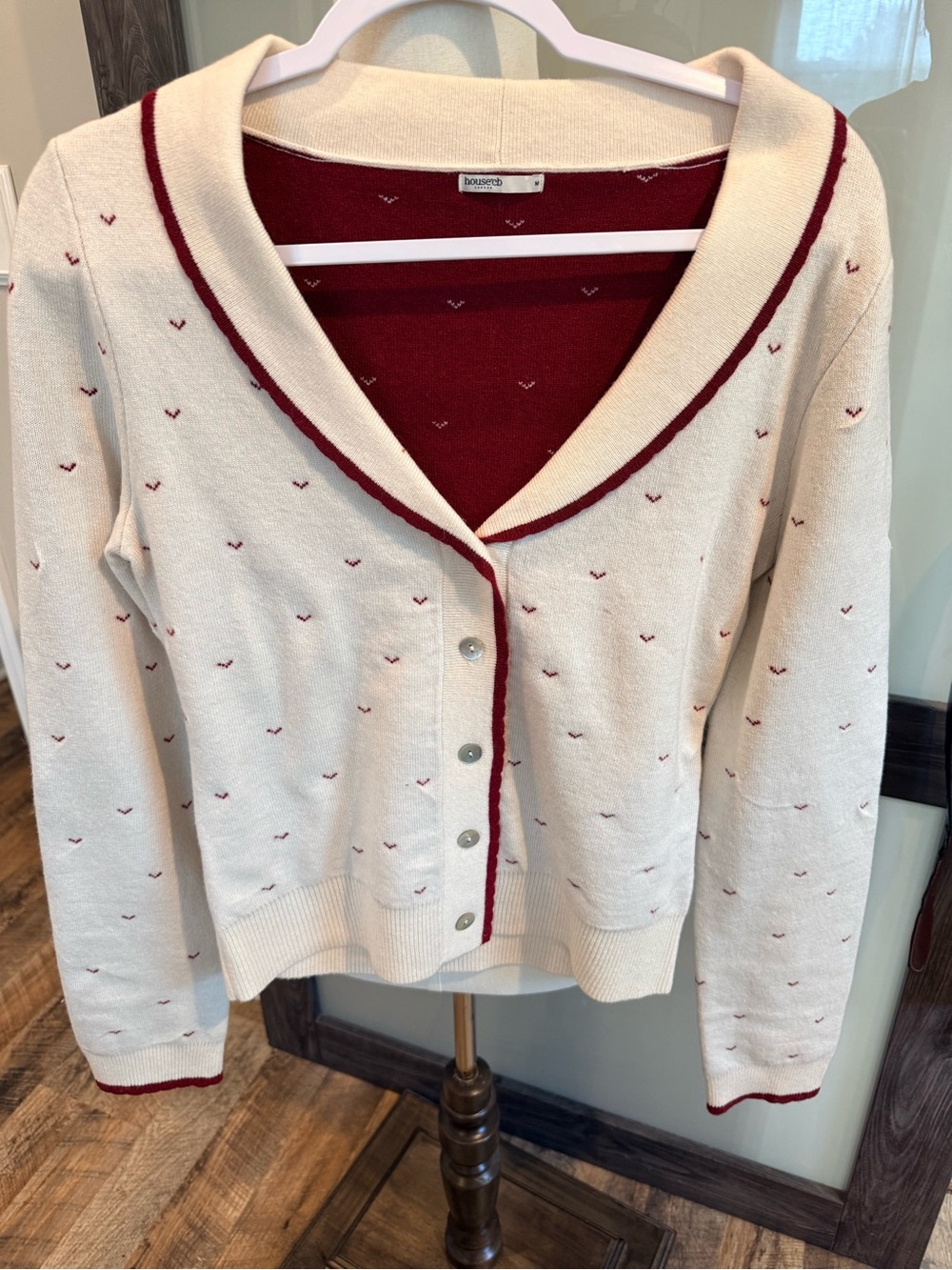 House of CB Cream Cardigan: Marla Ivory Cashmere Blend Trimmed Size Medium - Picture 9 of 13